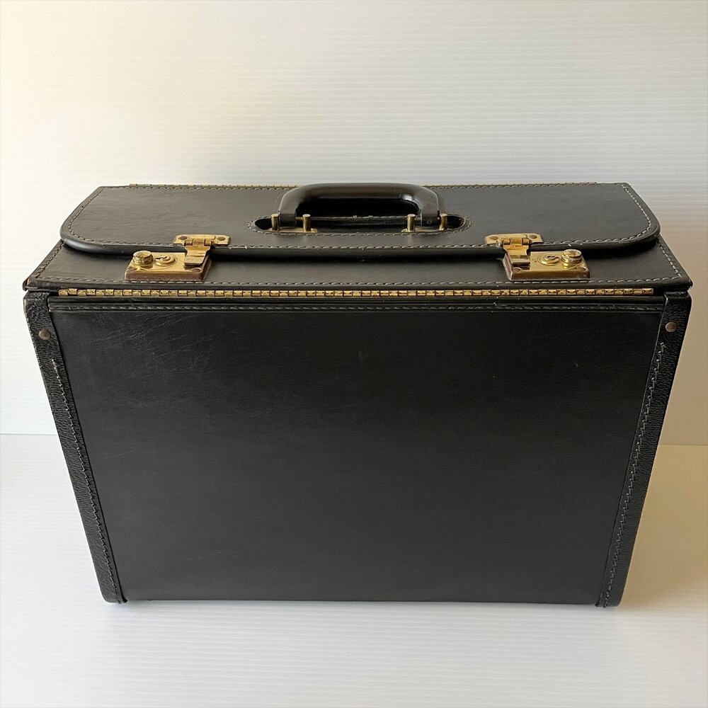 Vintage Pilot Case Heavy Vinyl Coated Briefcase Attache Travel Case Black